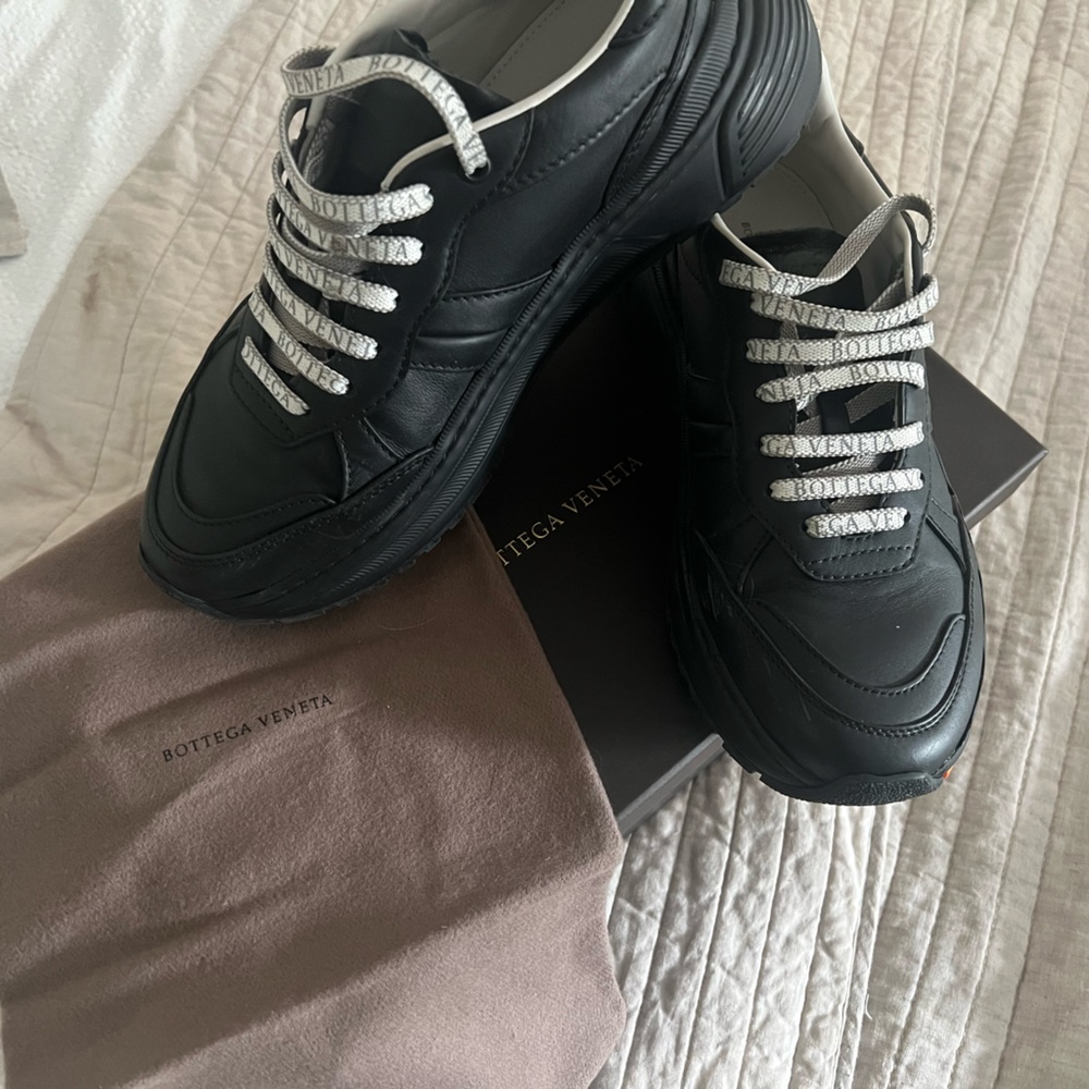 Bottega Veneta Black Sneakers with White Laces